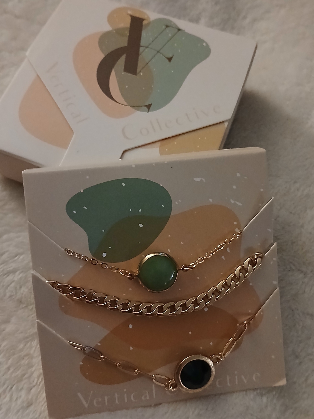 💚 Vertical Collective Gold Bracelet Trio Collection Jade & Black Stone